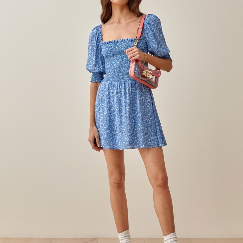 brand new reformation Elle mini Dress in blue - Picture 3 of 7